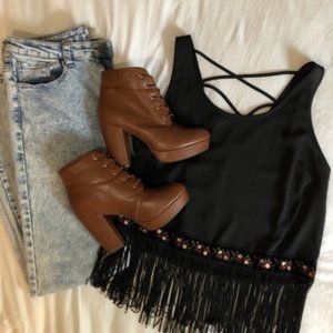Embroidered Fringe Tank Top